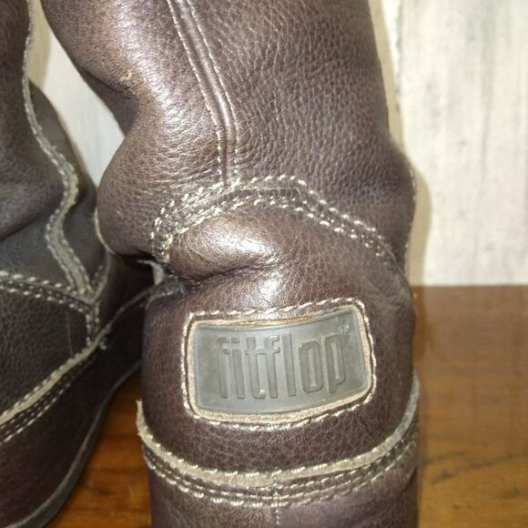 FitFlop Superboot Brown Tall Leather Boot Size 10 - Picture 12 of 15